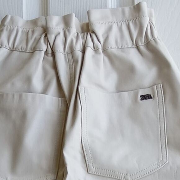 Zara Faux Leather Paper Bag Pants 00 baggy high rise trouser Cream Ecru repaired - Picture 6 of 16